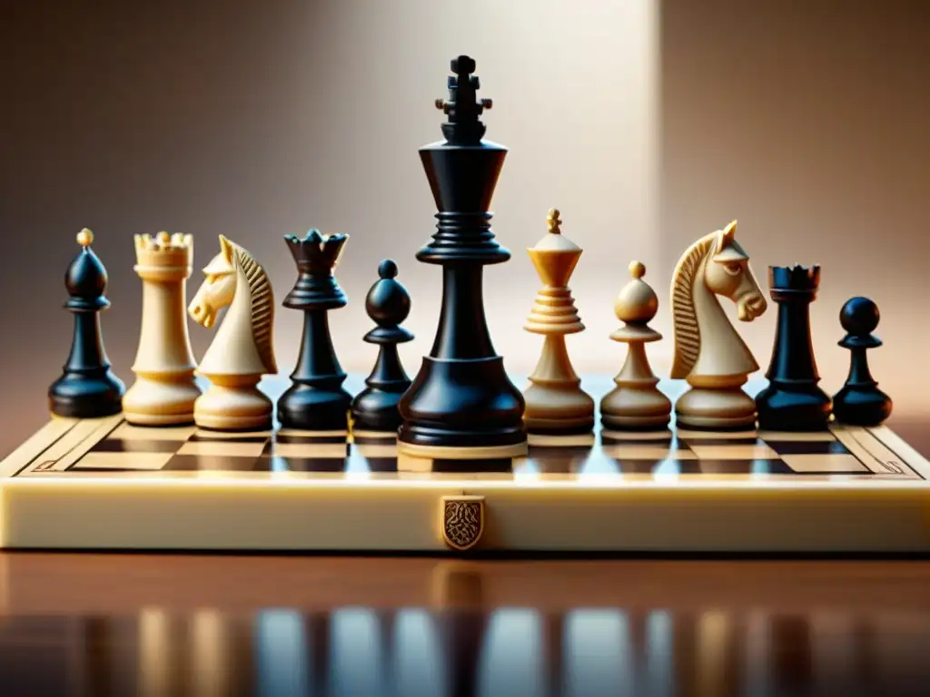 Un ajedrez antiguo del Medio Oriente con intrincadas tallas y artesanía detallada, reflejando la Evolución del Ajedrez en Oriente