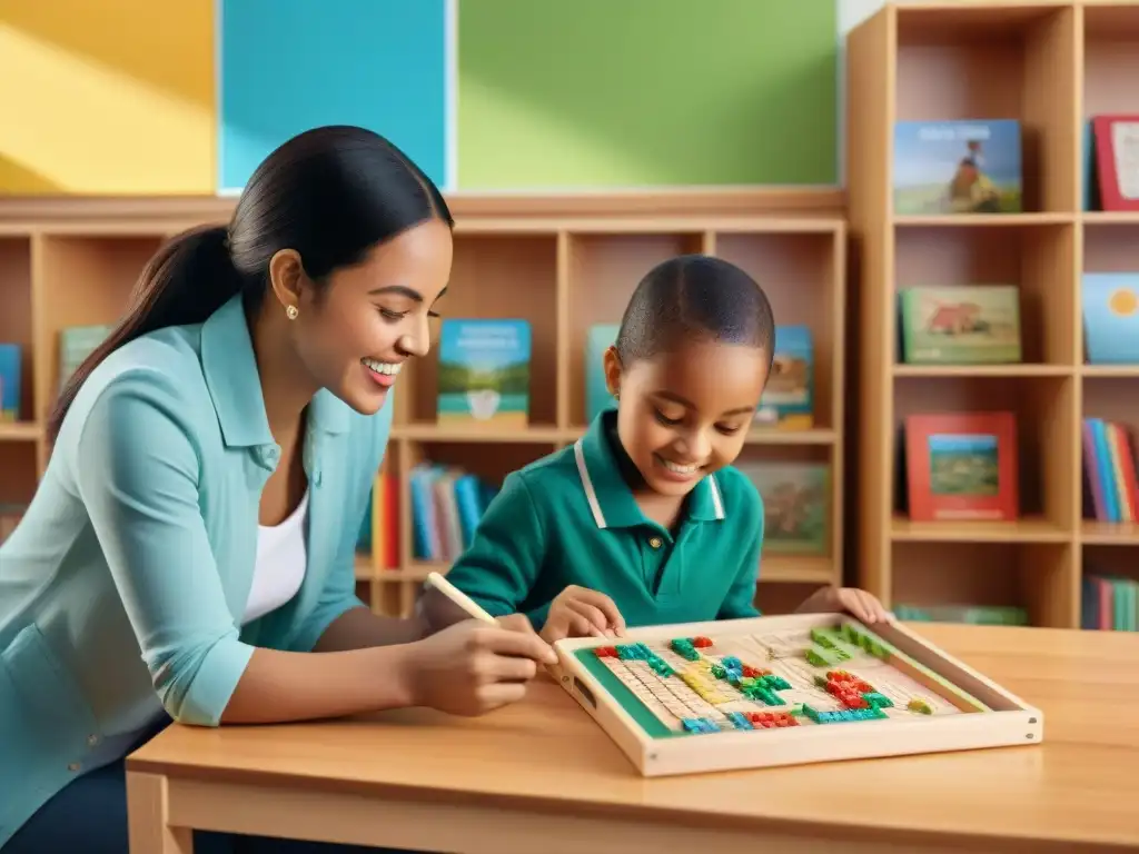 Un alegre grupo de niños de diversas etnias y habilidades disfrutan de juegos educativos de ludolingüística en un aula vibrante y acogedora