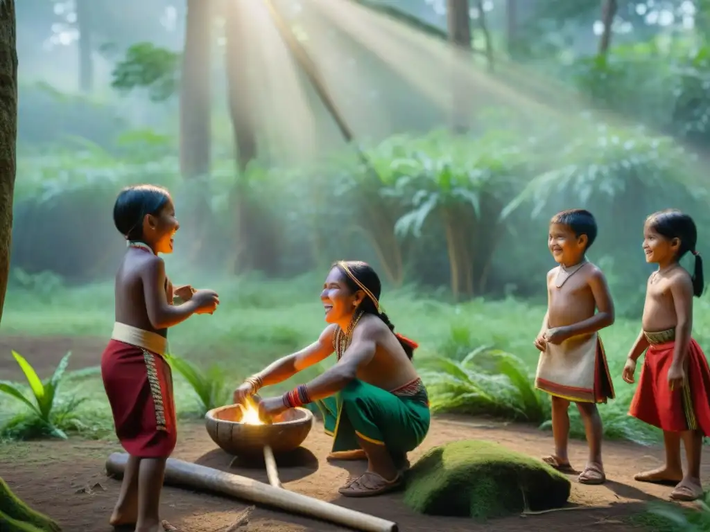 Alegre juego de niños indígenas en la selva: Evolución juegos indígenas cultura global