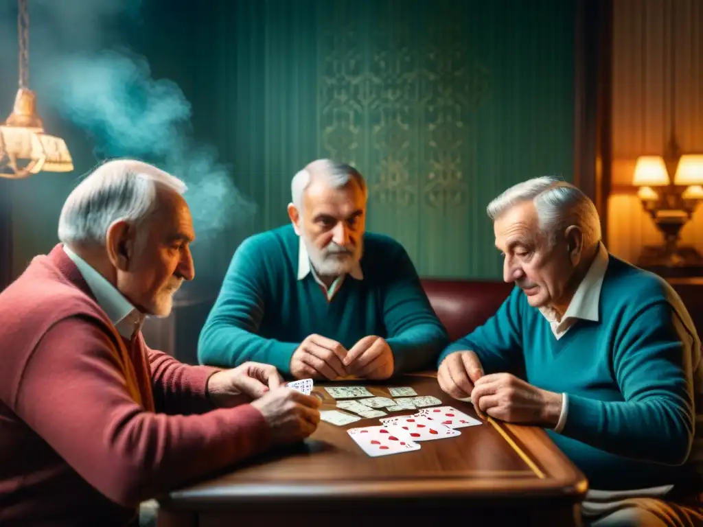 Un ambiente nostálgico de Europa del Este con ancianos jugando cartas