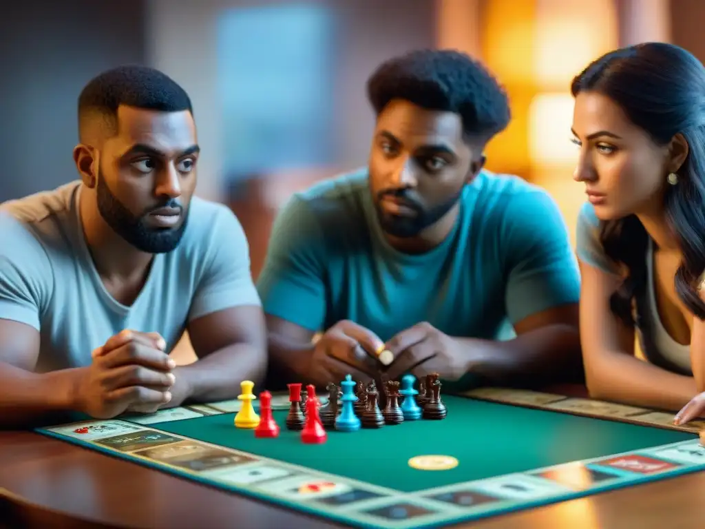 Amigos concentrados en un juego de mesa, mostrando la importancia de la quietud en juegos de mesa