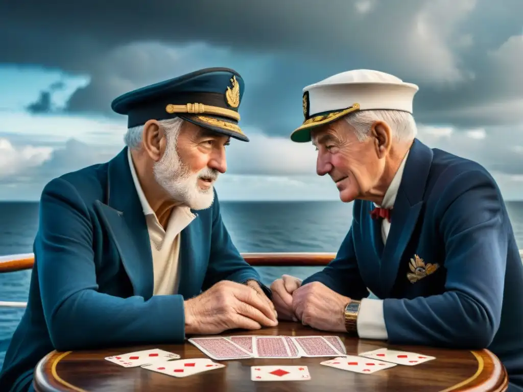 Dos ancianos marineros juegan Cribbage en un barco, con rostros marcados por la historia del juego de Cribbage