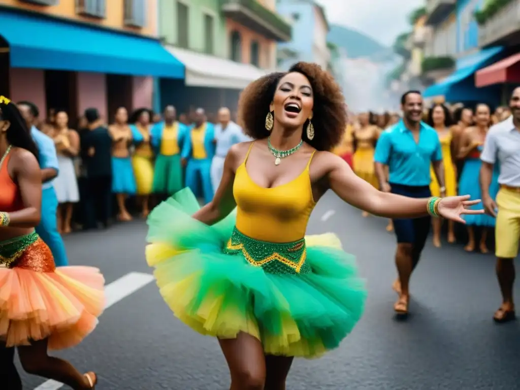 Una animada escena de un círculo de Samba en Río de Janeiro, capturando la energía y colorido del baile