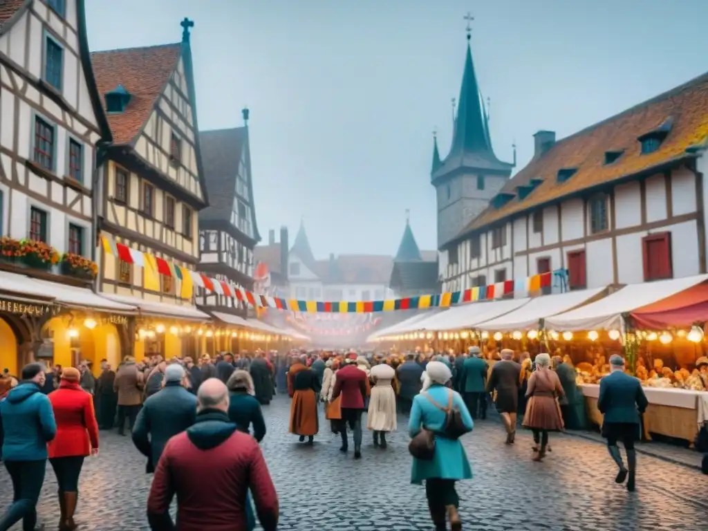 Animada plaza medieval europea con carrera de origen carreras pedestres Europa