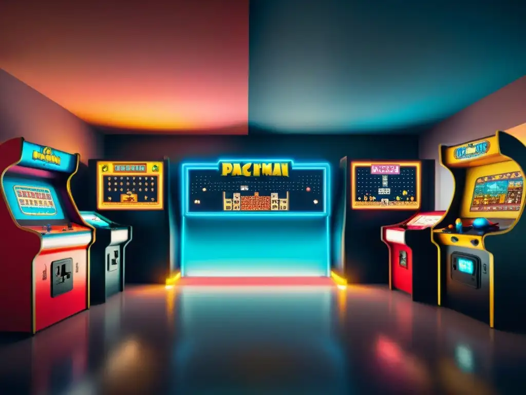 Un animado arcade de los 80 con juegos clásicos como PacMan, Space Invaders y Donkey Kong