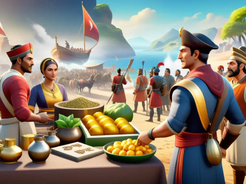 Un animado mercado en Civilization VI con intercambio de recursos entre civilizaciones