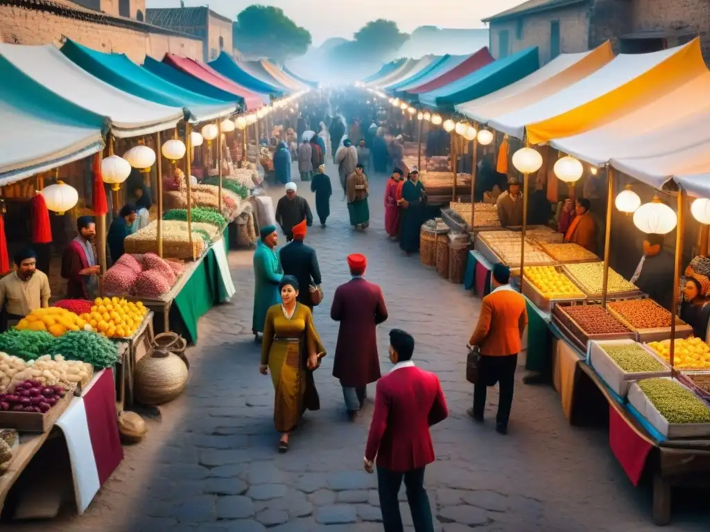 En un animado mercado tradicional, diversas culturas disfrutan de juegos tradicionales