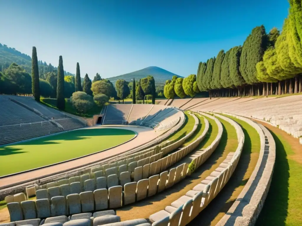 Antiguo Estadio Olímpico en Olympia, Grecia, resplandece historia y cultura evolución Orígenes Olímpicos juegos