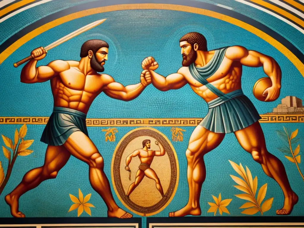 Antiguo mosaico en ruinas de Olympia muestra intensidad y destreza de luchadores de Pankration