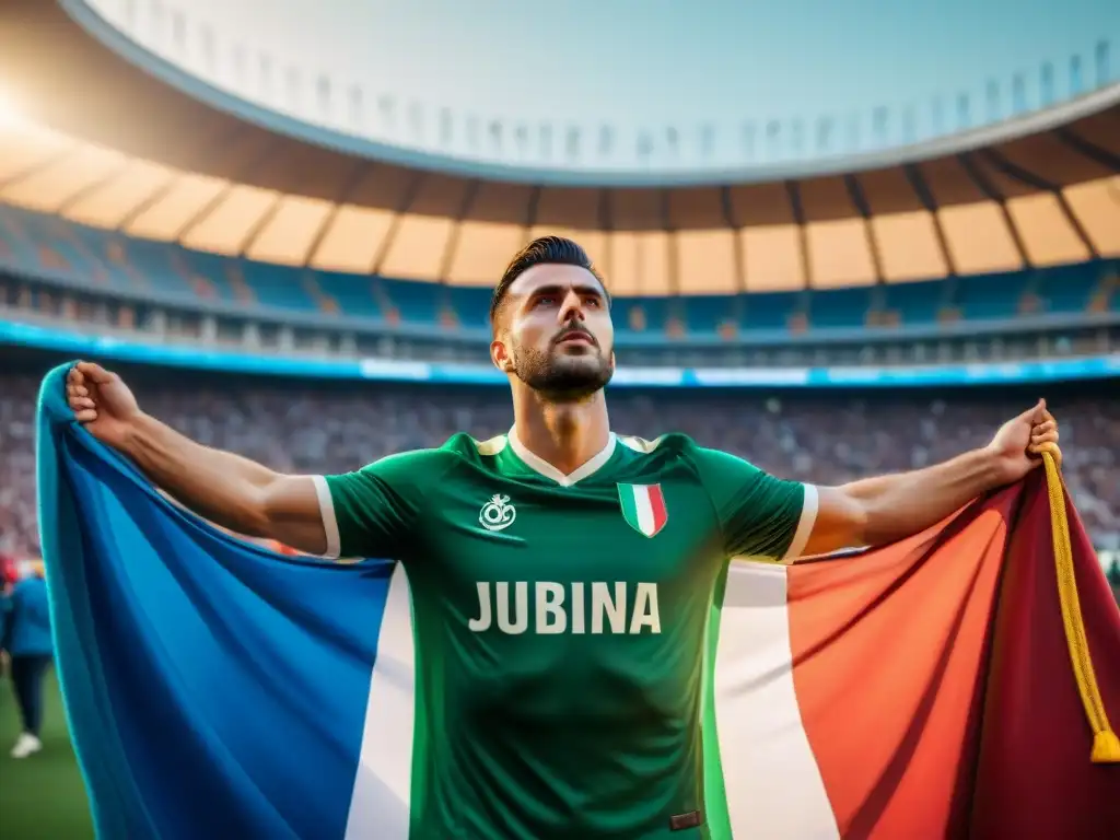 Apasionados seguidores del fútbol italiano en estadio histórico, reflejando la historia del Volata fútbol italiano