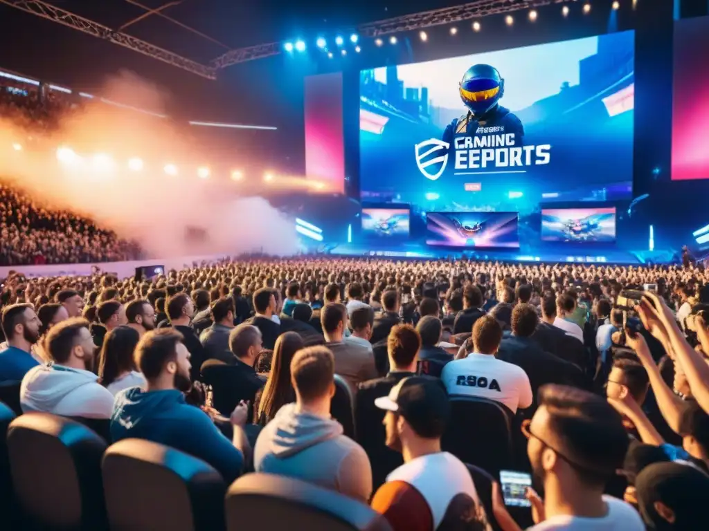 El apasionante impacto de los eSports en marketing cobra vida en una arena llena de fans entusiastas y vibrantes pantallas de juego