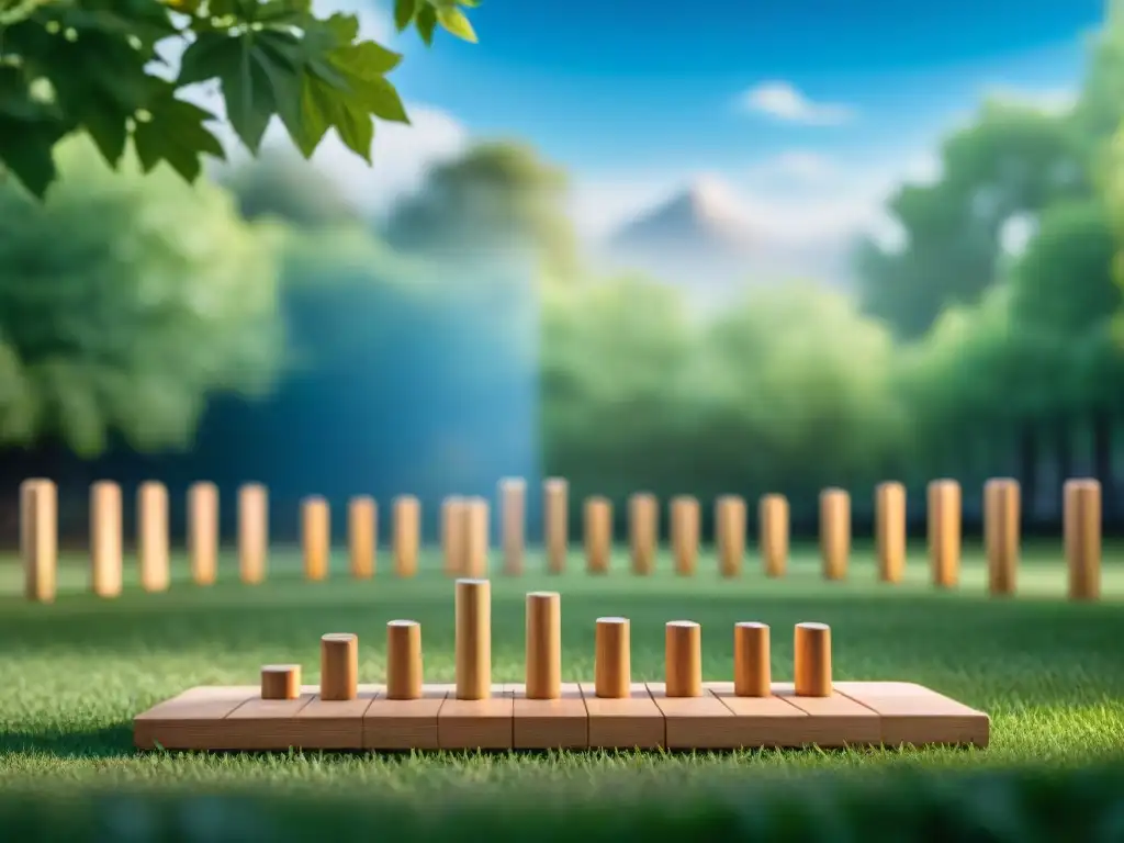 Un apasionante juego de Kubb en el parque, reflejando concentración y diversión