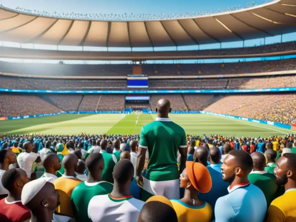 Apasionante partido de fútbol en estadio africano, mostrando la unión y pasión que el deporte genera en el continente