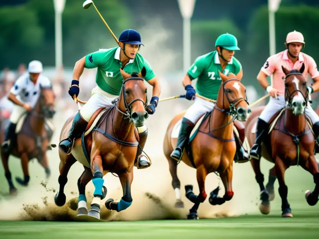 Apasionante partido de polo con jugadores en movimiento, reflejando la evolución del deporte de polo