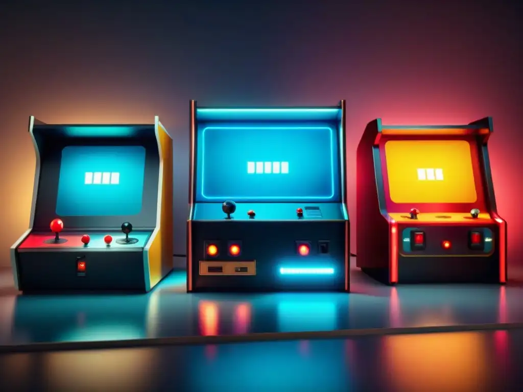 Un arcade retro brilla en la penumbra, reflejando tecnología moderna