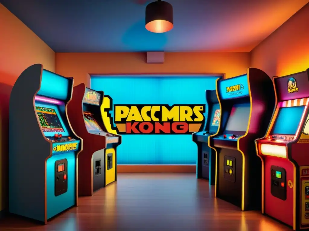 Un arcade vintage lleno de juegos clásicos como PacMan y Donkey Kong