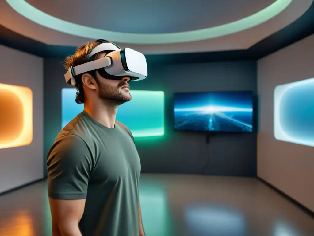 Arquitecto innovador: diseño digital en entorno virtual Arquitecto en realidad virtual, inmerso en diseño futurista