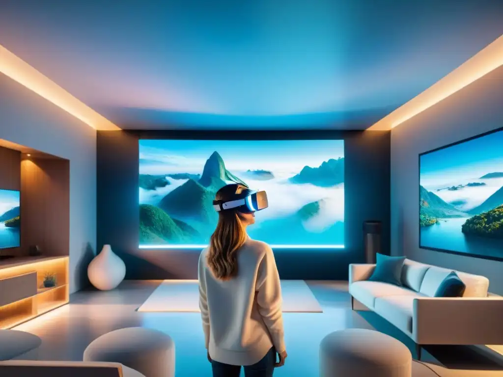 Arquitecto en Realidad Virtual diseñando un interior futurista