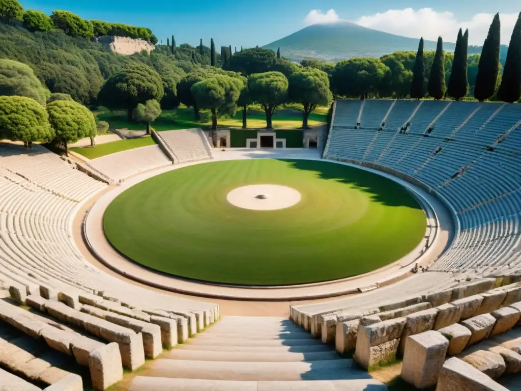 Arte y deporte en Europa: Estadio Olímpico griego en Olympia, con su arquitectura grandiosa y ambiente histórico