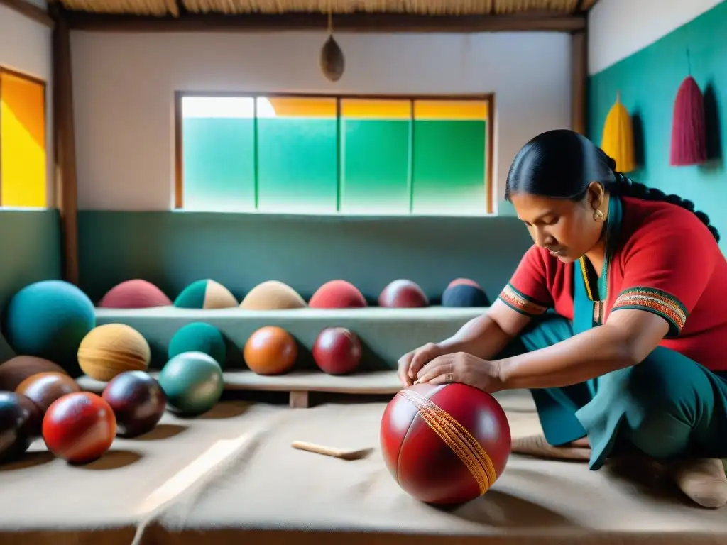 Artesanos de la comunidad Purepecha crean la Pelota Purepecha en un taller tradicional