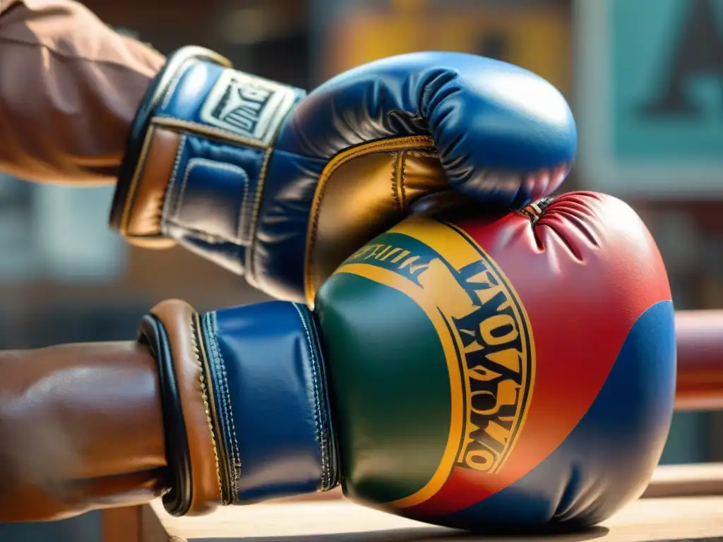 Artista pintando con detalle guantes de boxeo personalizados inspirados en arte folclórico mexicano