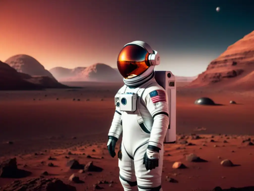 Un astronauta en Marte usando realidad virtual para explorar el planeta rojo