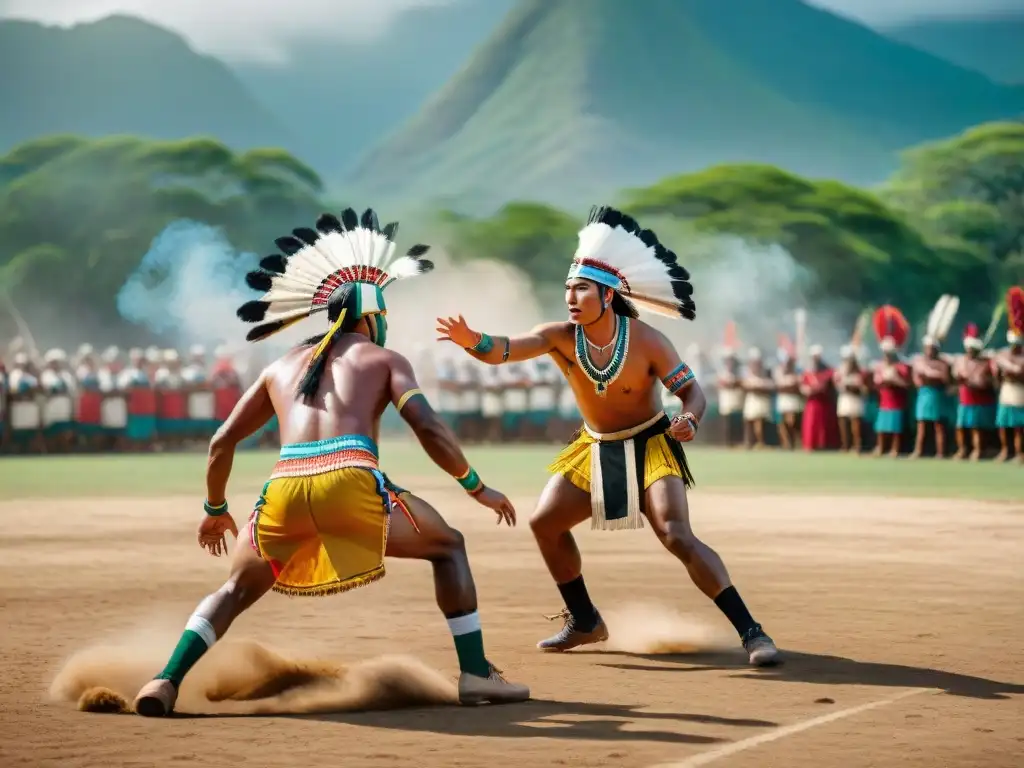 Juego ancestral de pelota mesoamericana: tradición y pasión Athletes indígenas en juego de pelota mesoamericana, recreando historia y cultura con intensidad y tradición