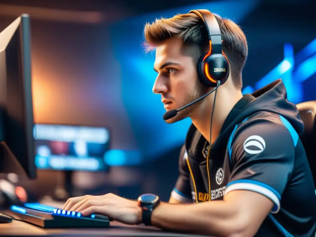 Un atleta de eSports concentrado, desafiando al adversario paso a paso en su entrenamiento mental