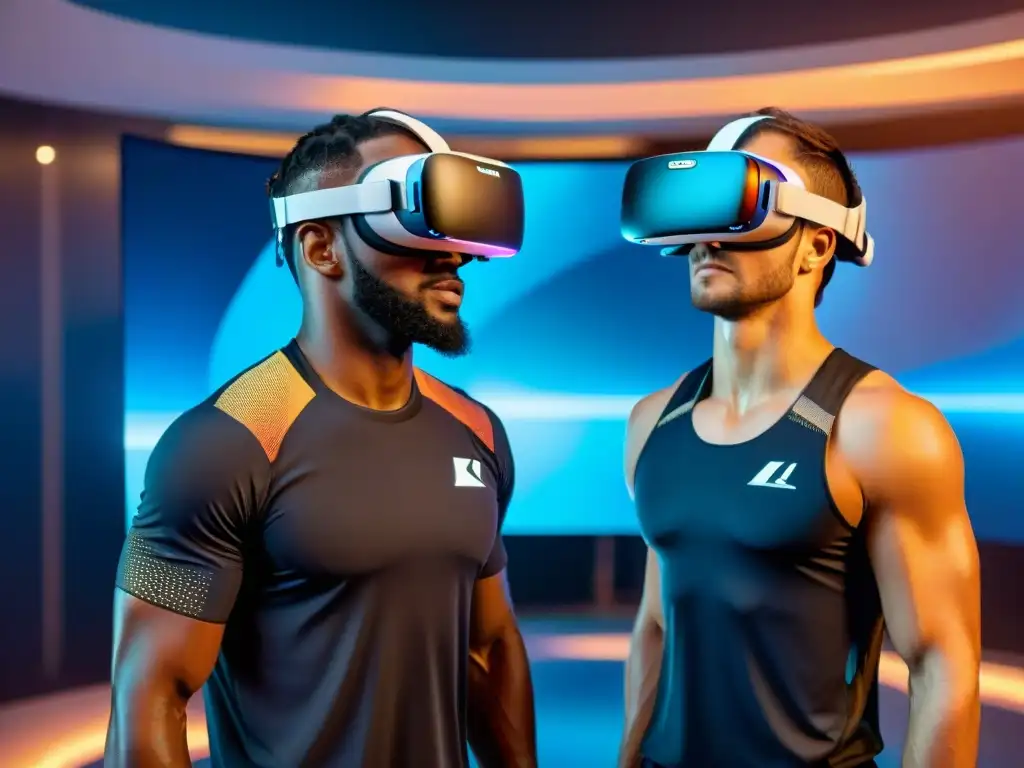 Dos atletas entrenando: uno con métodos tradicionales y otro inmerso en realidad virtual, mostrando el impacto en los deportes electrónicos