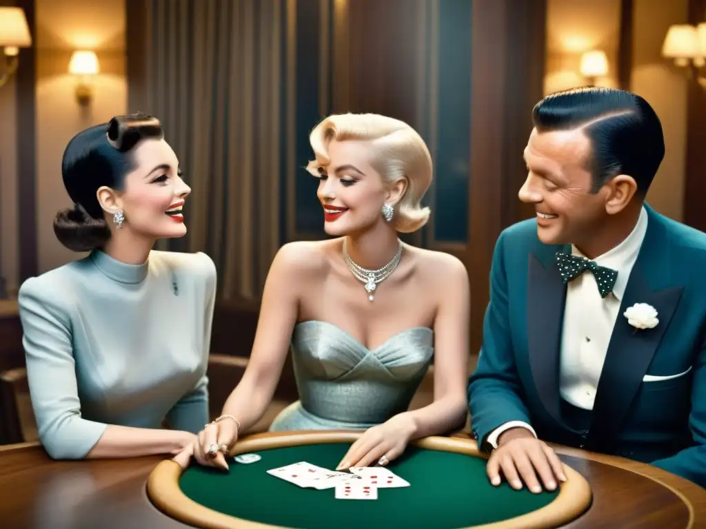 Fotografía en blanco y negro de una fiesta glamorosa de Hollywood en los años 50, con Audrey Hepburn, Frank Sinatra y Marilyn Monroe jugando Gin Rummy