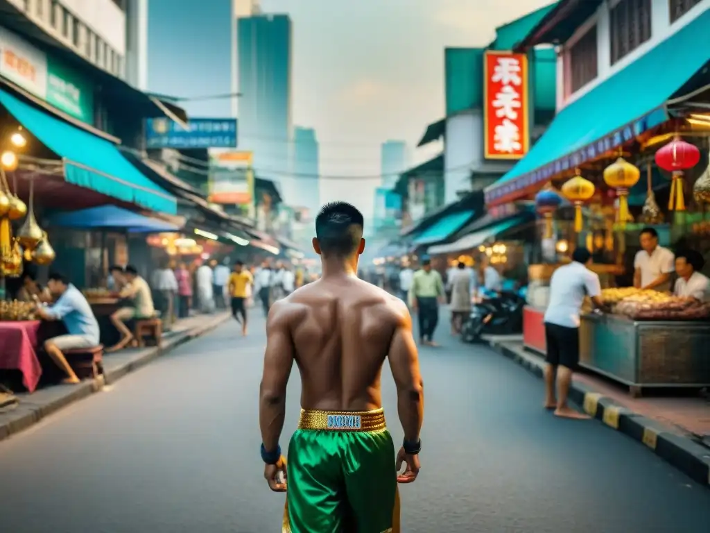 Una calle bulliciosa en Bangkok, Tailandia, llena de actividades tradicionales y modernas, reflejando los pasatiempos en el sudeste asiático