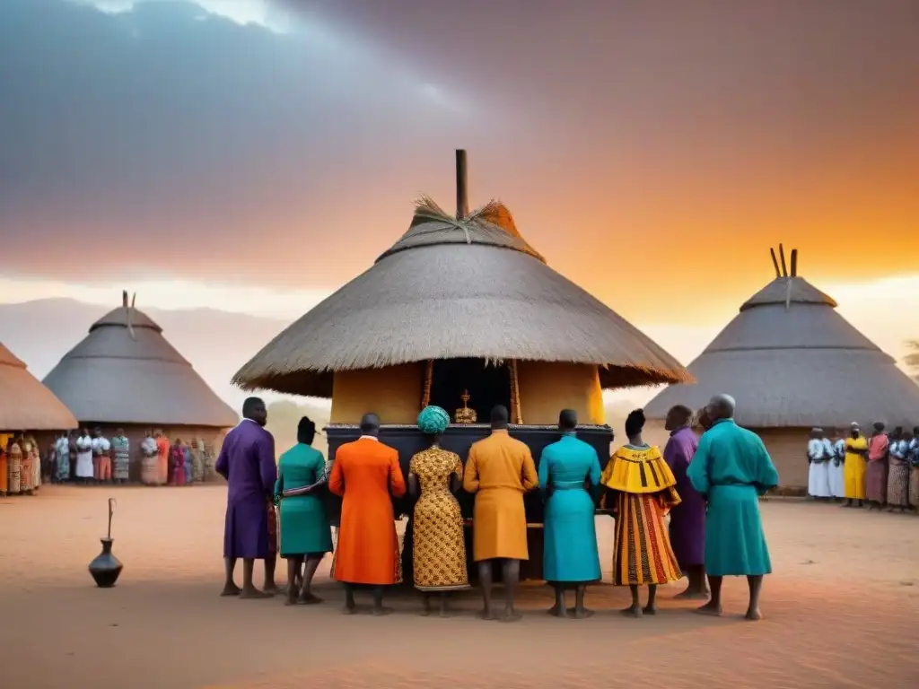 Una ceremonia funeraria africana llena de color y vida en una aldea rural