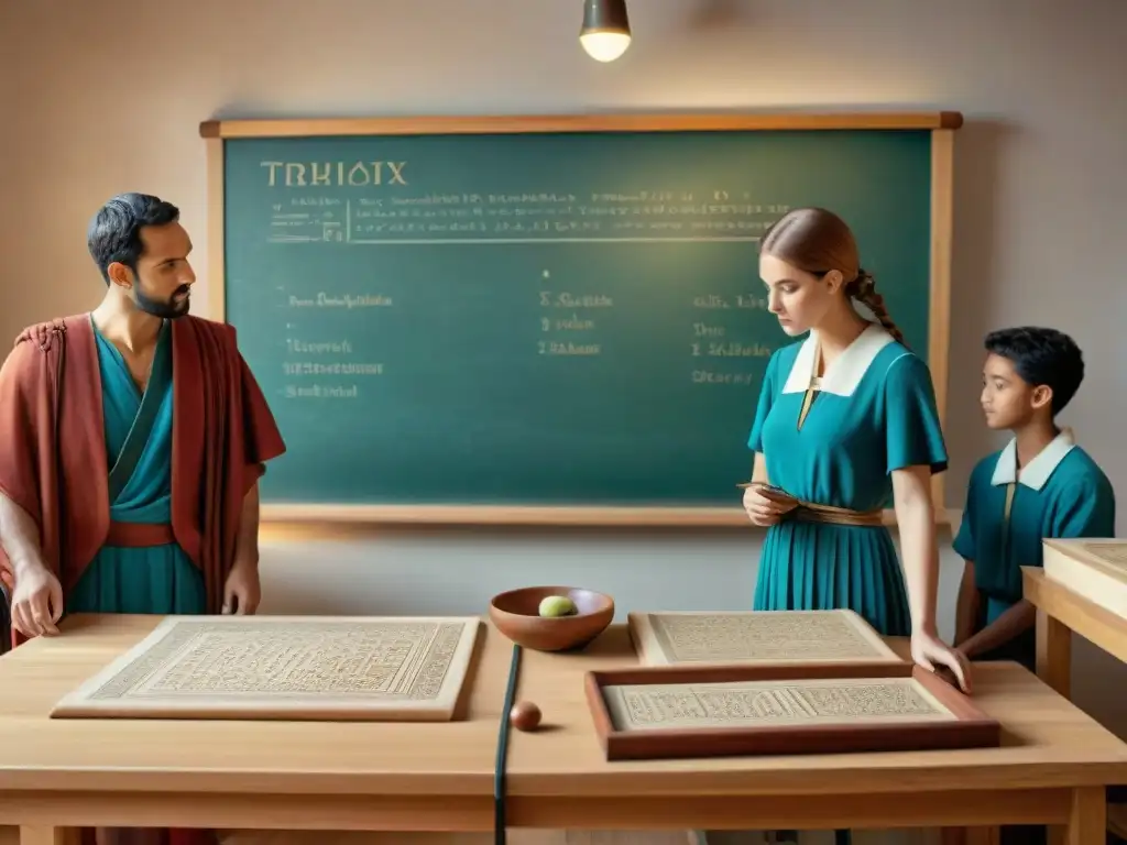 Clase griega antigua: juegos educativos de ciencia en 8k Clase griega antigua con juegos de ciencia, los alumnos participan con entusiasmo