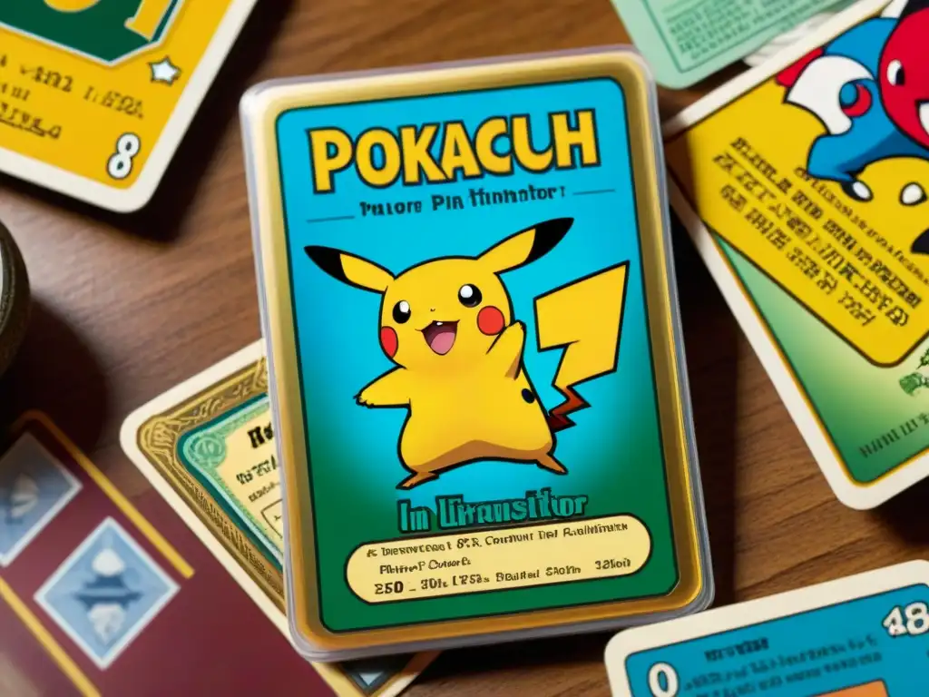 Una colección de cartas Pokémon ediciones limitadas en un ambiente nostálgico y detallado