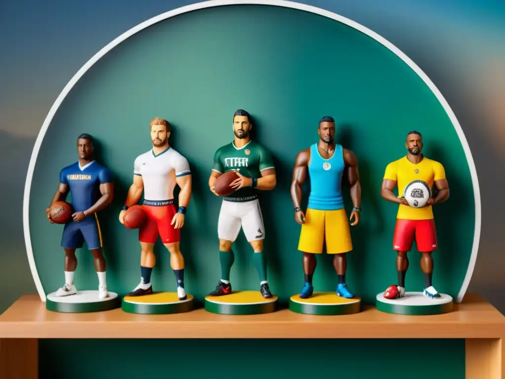 Una colección diversa de figuras coleccionables de deportes y culturas del mundo, detalladas y vibrantes en una estantería moderna