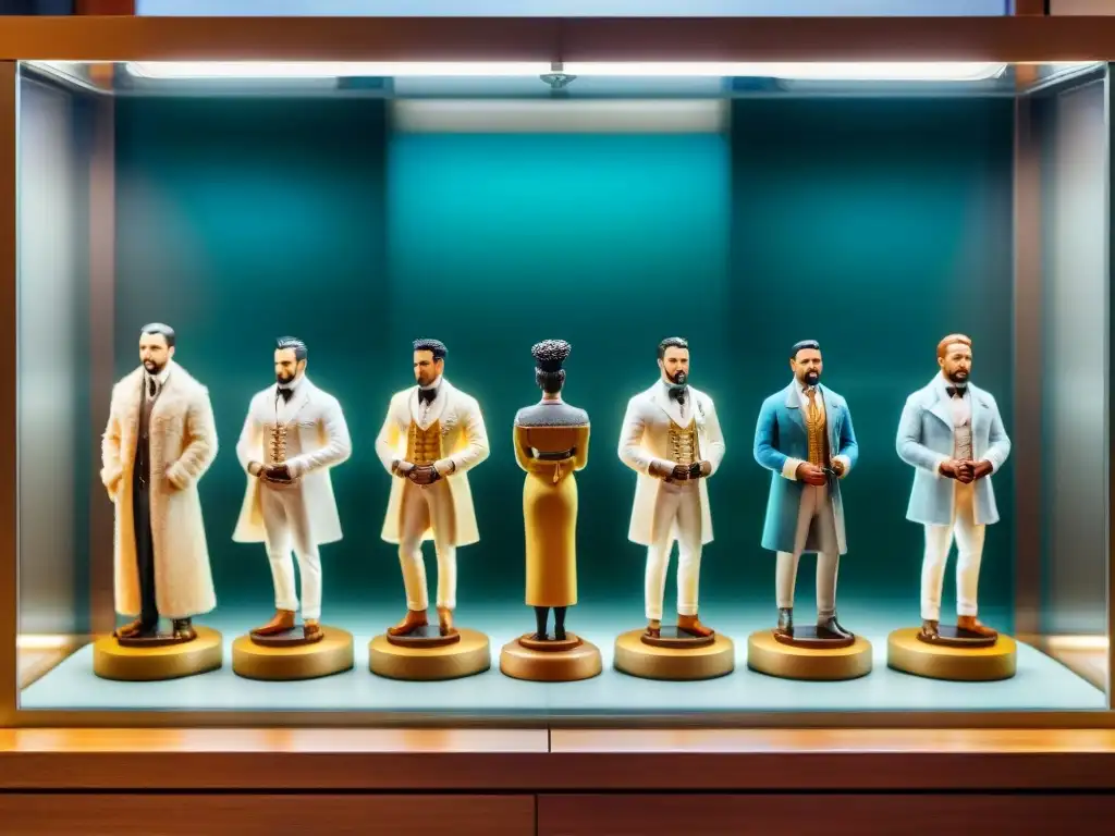 Una colección experta de figuras coleccionables exhibidas en un elegante estuche de vidrio moderno