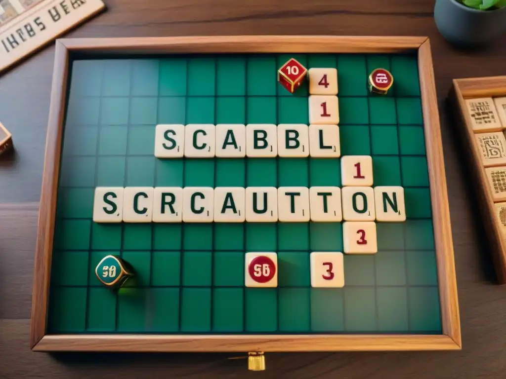 Una colección única de ediciones raras del Scrabble a lo largo de la historia, exhibidas en una mesa de madera oscura