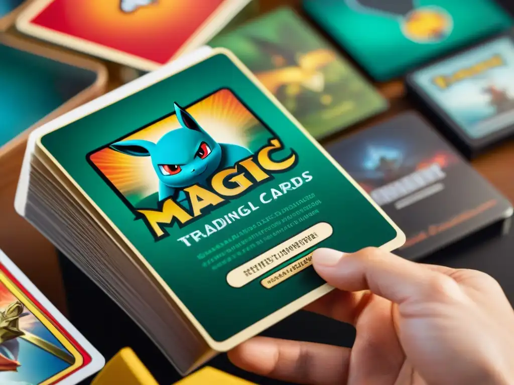 Una colección variada de cartas coleccionables en un álbum, destacando los detalles y diseños únicos de juegos populares como Magic: The Gathering, Pokémon y YuGiOh!