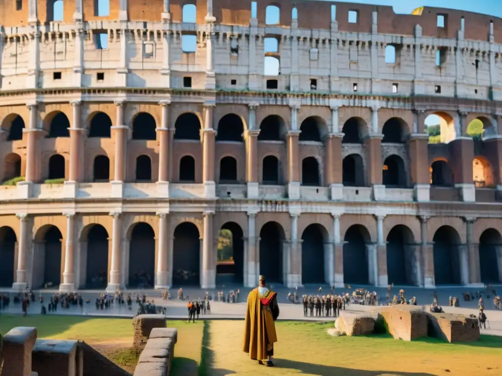 Explora el Coliseo Romano en la luz dorada, destacando su grandeza y detalles