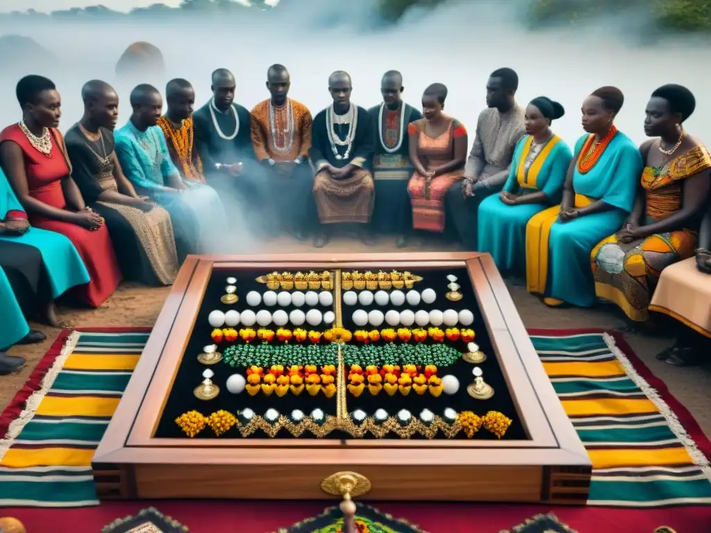 Colorida ceremonia africana de juegos funerarios con vestimenta tradicional y piezas de madera