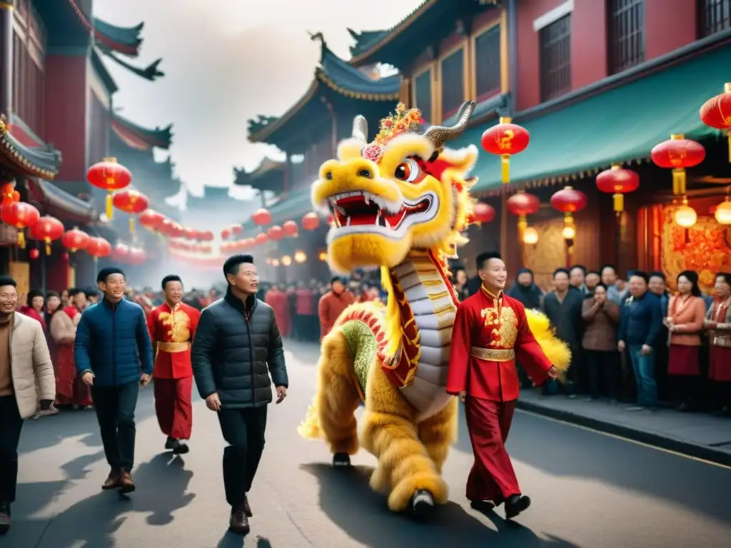 Colorido desfile del dragón en Año Nuevo Chino