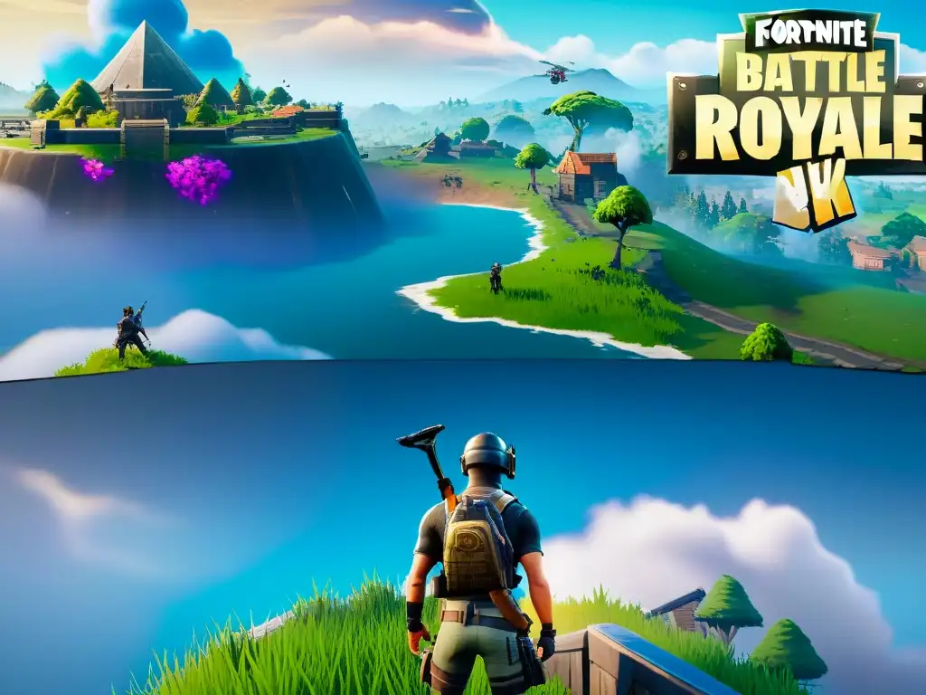 Comparativa Fortnite PUBG Battle Royale: Jugadores en combate intenso, construcciones detalladas y terrenos estratégicos