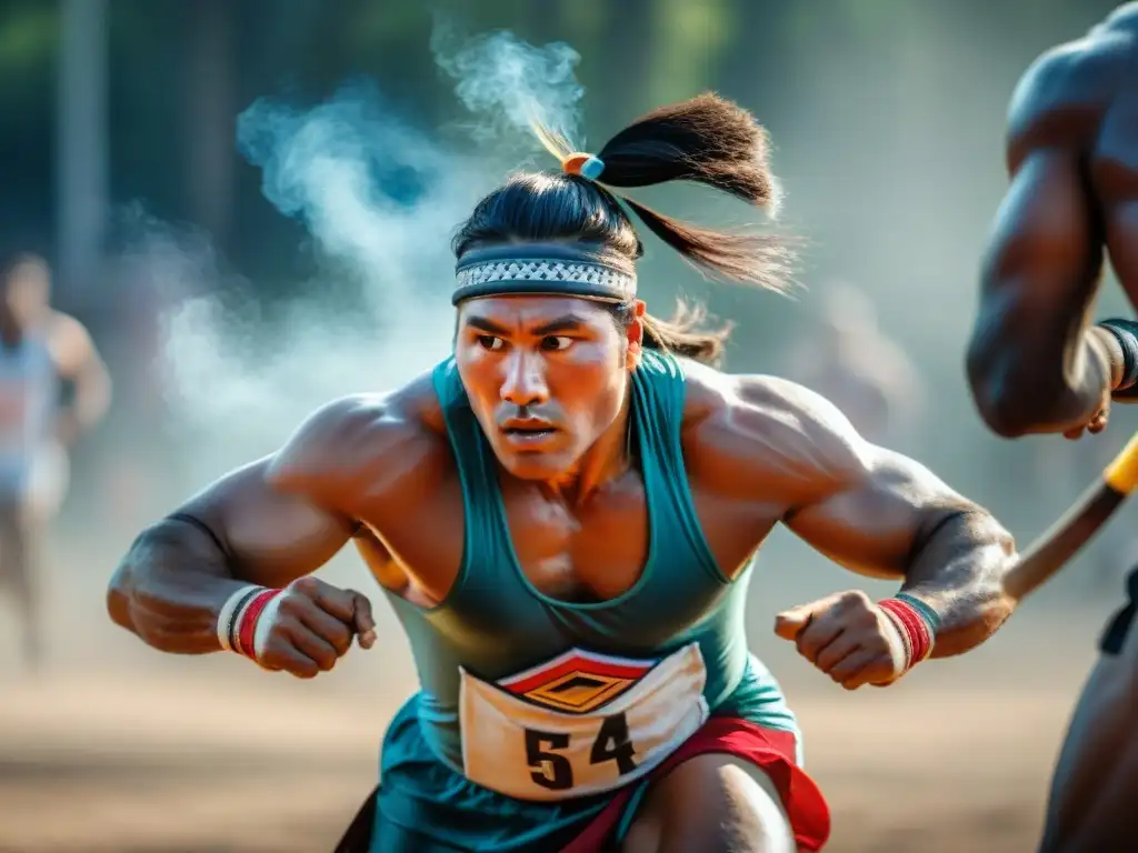 Competencia de deportes ancestrales: atletas indígenas en acción, expresando su identidad cultural y evolución