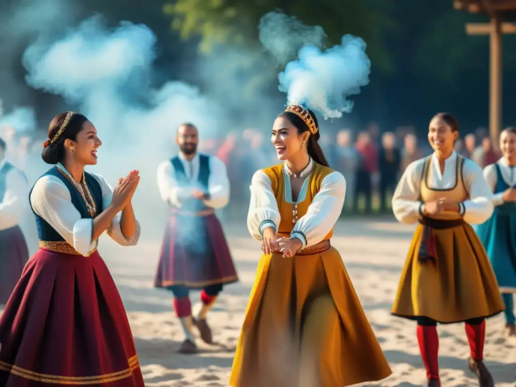 Competencia emocionante de juegos tradicionales festivales europeos en un día soleado