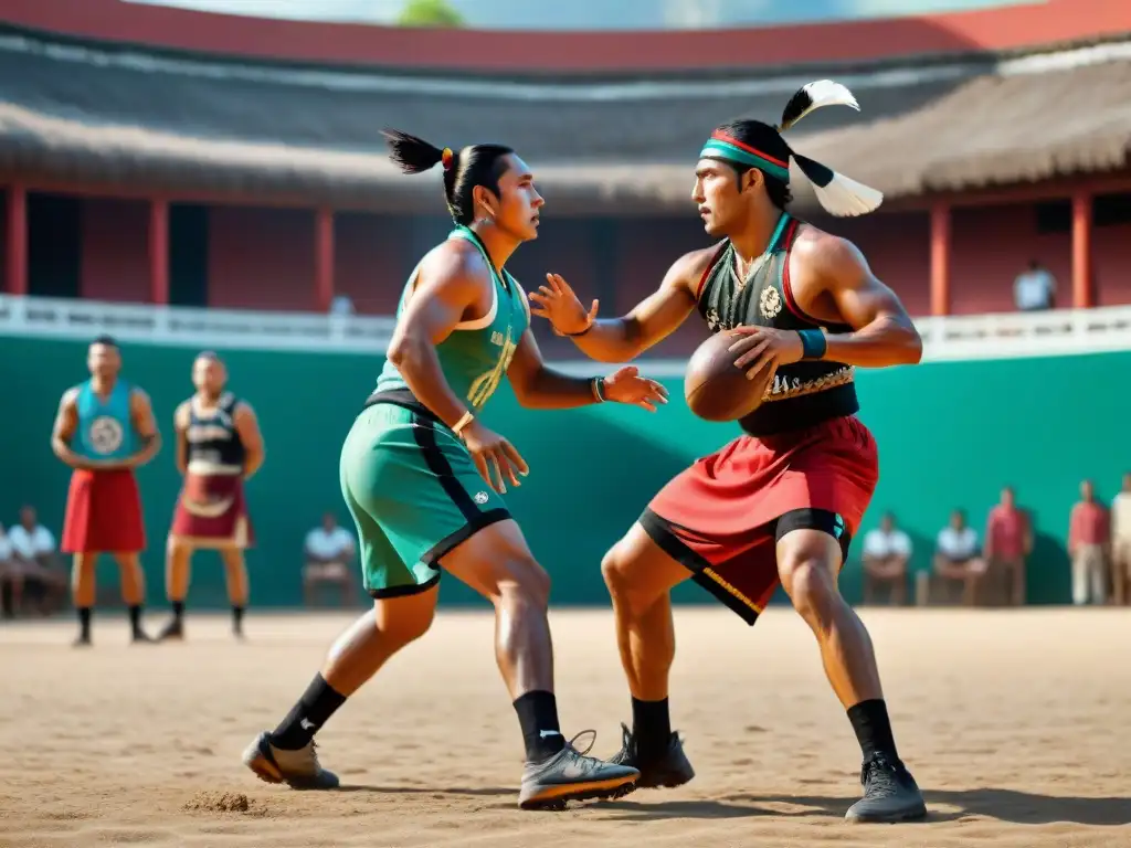 Competencia intensa de deportes autóctonos en un juego de ulama, reflejando culturas globales