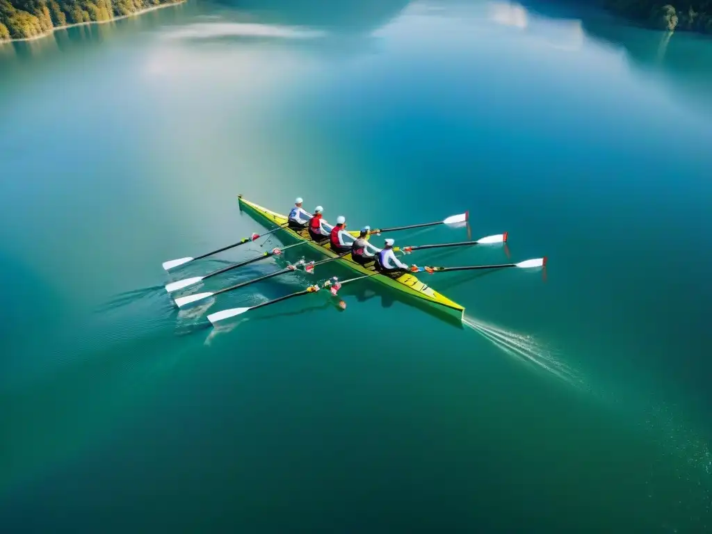 Competencia de remo en lago europeo rodeado de naturaleza, reflejando la evolución de las regatas y competencias de remo en Europa