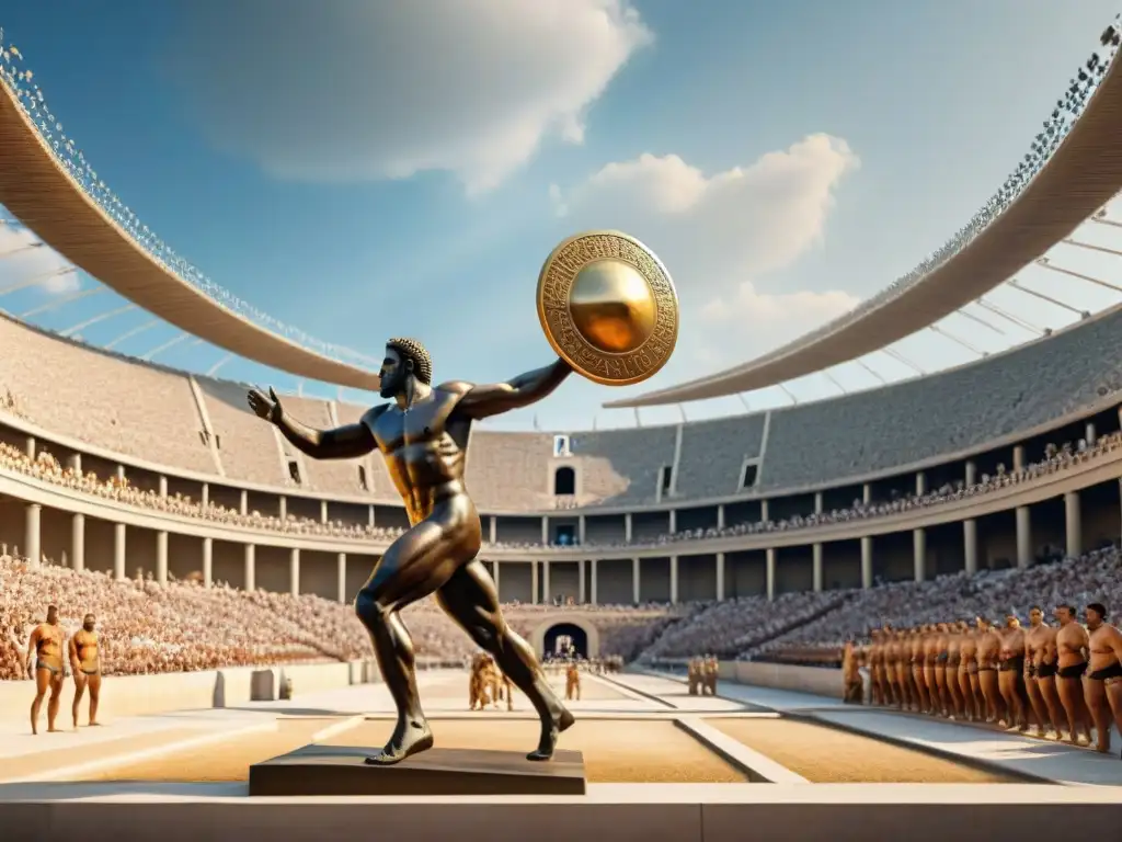 Competencias deportivas en la antigüedad: atletas griegos compitiendo en estadio de Olympia