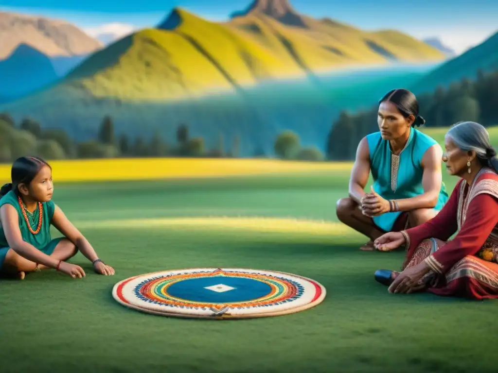 Una comunidad indígena juega en armonía en un paisaje natural