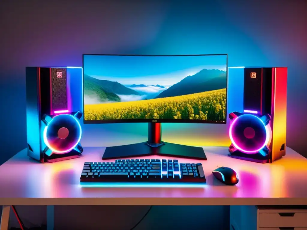 Una configuración de PC para gaming de alta gama con luces RGB y hardware adecuado para streaming