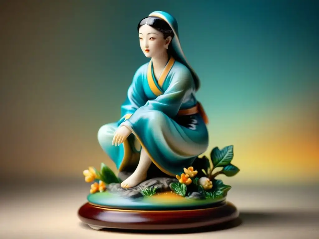 Detalles vibrantes de una figurilla de porcelana pintada a mano Consejos para adquirir figuras coleccionables raras: Detalle de pinceladas y colores vibrantes en porcelana pintada a mano